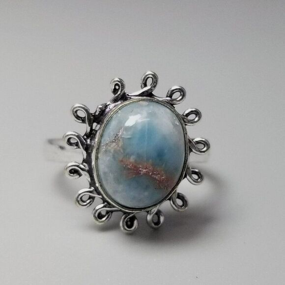 Vintage Blue Cabochon Stone Ring, Silver Tone Bezel Set Size 7.5 Band, Estate - Picture 6 of 7